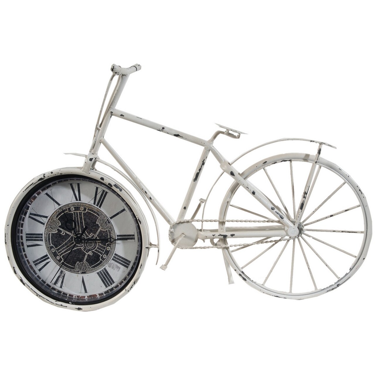 A & B Home 19.25" Ivory and Black Rustic Bicycle Sculpture Roman Numeral Desk Clock